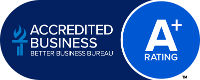 BBB Accredited Business badge with A+ rating from the Better Business Bureau (BBB)
