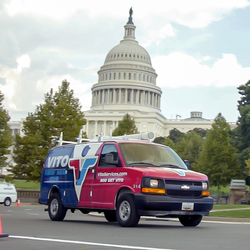 VITO service van driving past the U.S. Capitol building in Washington, D.C.
