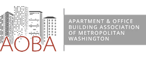 AOBA logo featuring a city skyline silhouette next to a gray panel that reads: 'Apartment & Office Building Association of Metropolitan Washington'
