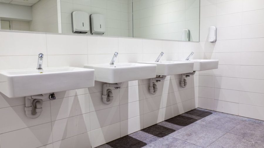 Row of commerical faucets and fixtures.