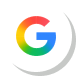 Google logo in a white circular badge on light background.