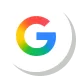 Google logo in a white circular badge on light background.