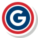 Circular logo featuring a white 'G' on a blue center with a red outer ring and a subtle gray drop shadow.