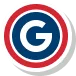 Circular logo featuring a white 'G' on a blue center with a red outer ring and a subtle gray drop shadow.