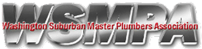 Logo for Washington Suburban Master Plumbers Association (WAMPA) featuring metallic chrome-style lettering with a red subtitle.