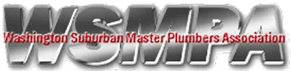 Logo for Washington Suburban Master Plumbers Association (WAMPA) featuring metallic chrome-style lettering with a red subtitle.