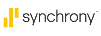 Synchrony logo with yellow vertical bars to the left of the gray word 'Synchrony'.