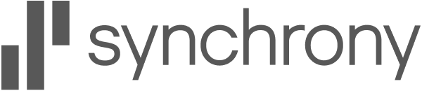 Synchrony logo: two vertical gray bars to the left of the word synchrony.