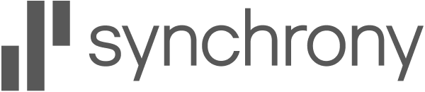 Synchrony logo: two vertical gray bars to the left of the word synchrony.