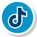 Music icon button in a blue circular badge with a white border