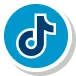 Music icon button in a blue circular badge with a white border