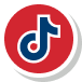 Red circular icon with a blue musical note in the center, bordered by a light outer ring, likely a music/app symbol.