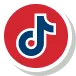 Red circular icon with a blue musical note in the center, bordered by a light outer ring, likely a music/app symbol.