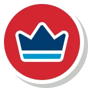 Red circular badge featuring a blue crown icon, signaling premium status